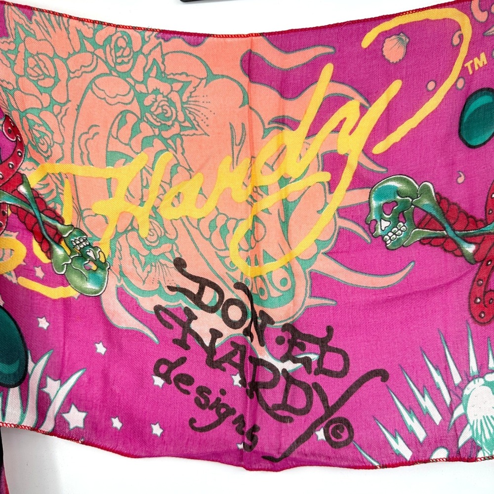 Ed Hardy Christian Audigier Scarf 84x12" Koi Fish Skull Y2K Tattoo Deadstock - Picture 3 of 8